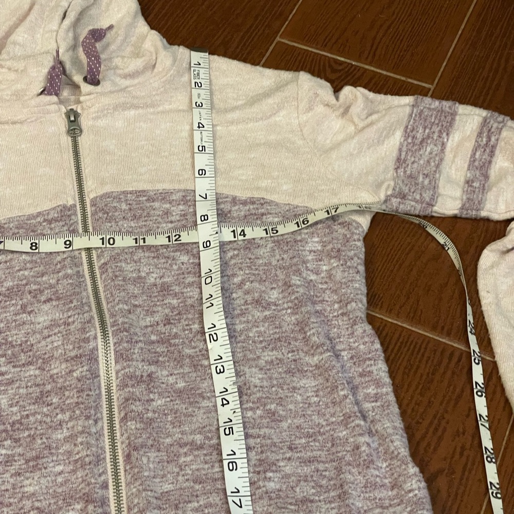 Unbranded Purple Ivory Hoodie sweater front zip size medium polka dot drawstring - Picture 9 of 14